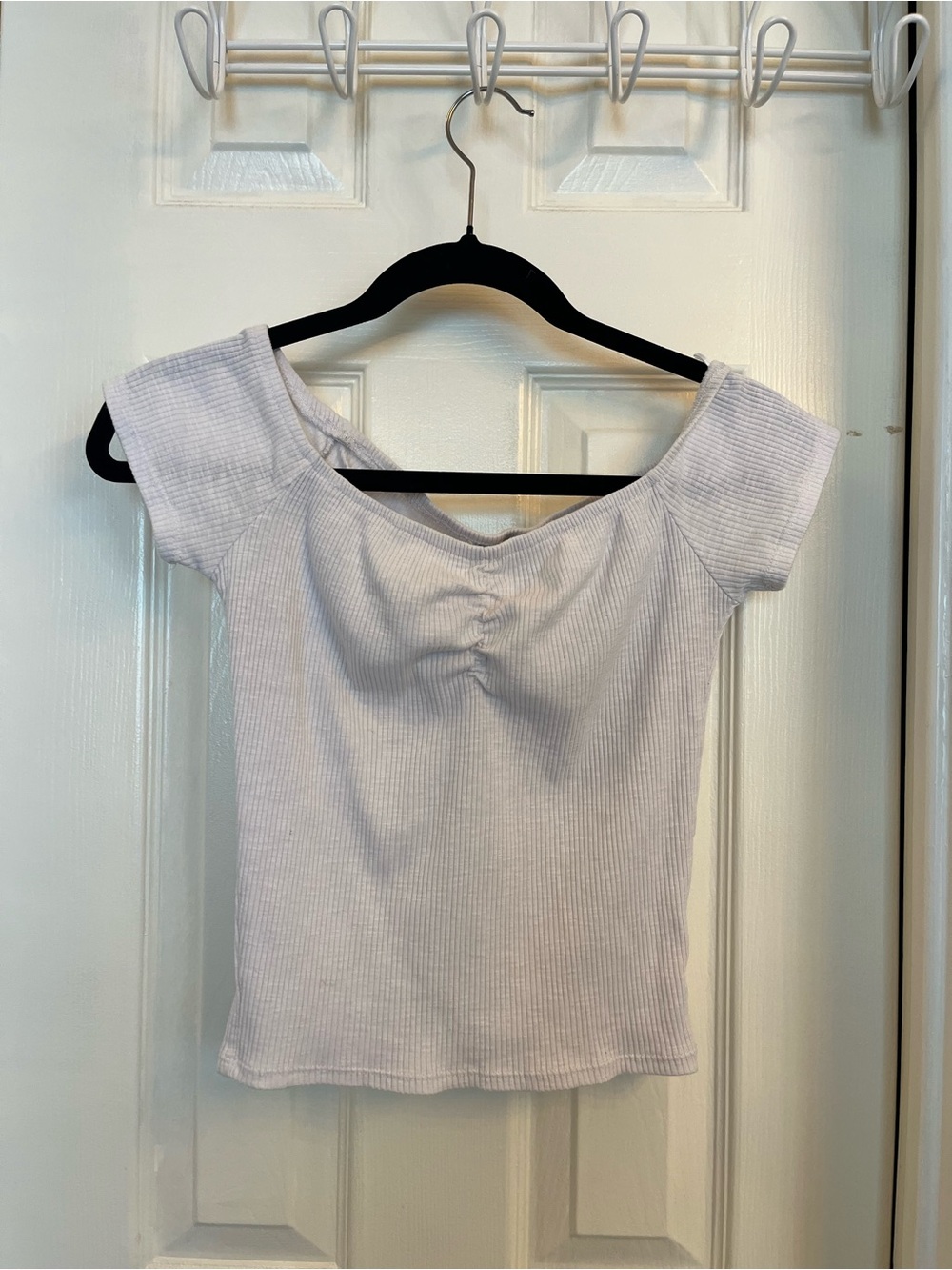 Cotton On Light white Ribbed Crop Top with Front Ruching